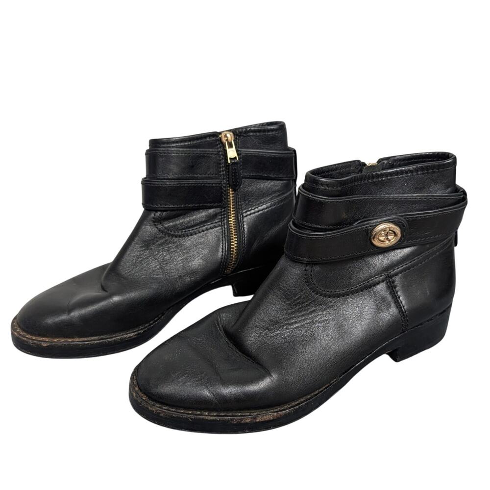 Coach Elton Leather Ankle Boots Womens 6B Turn Lock Timeless Quiet Luxury Black